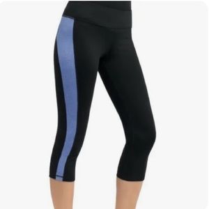 CAbi Racer Crop Capri Leggings Black and Blue Workout Capri Size Small